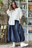 Paloma Bubble Hem Midi Skirt Navy